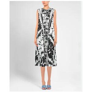 RED Valentino Dress Womens 38 Black White Floral Trapeze Knee Length A Line